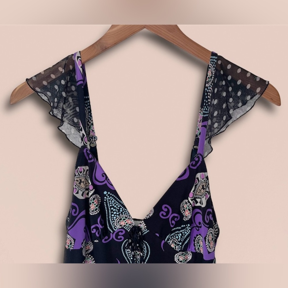 VTG California Dynasty 70s Hippie Polka Dot Pattern Dress Slip in Purple & Black - Picture 3 of 10